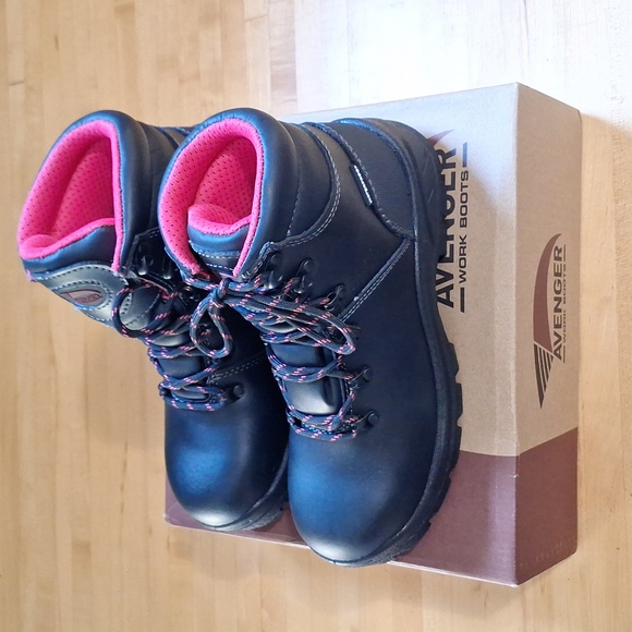 Avenger Work Boots Womens Slip Resistant Waterproof Black & Pink 7.5 WIDE A8124 - Picture 5 of 15